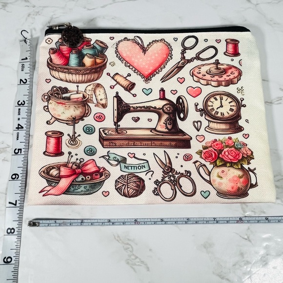 Sewing Pattern Pouch with Button Zipper Pull - Picture 9 of 9